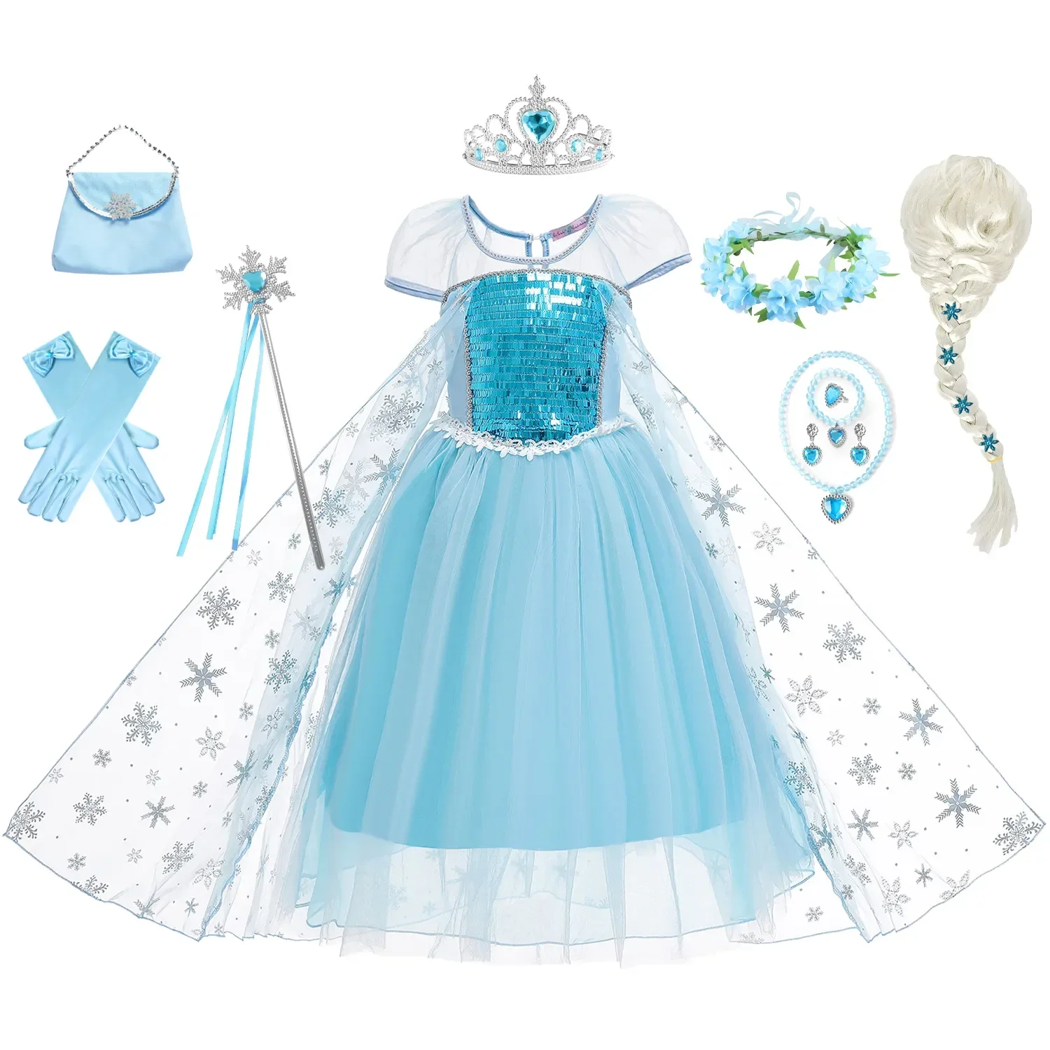 Elsa Princess Costume for Girls Snow Halloween Carnival Party Dress Up 2-10 Yrs Kids Birthday Cosplay Dress Children Vestidos