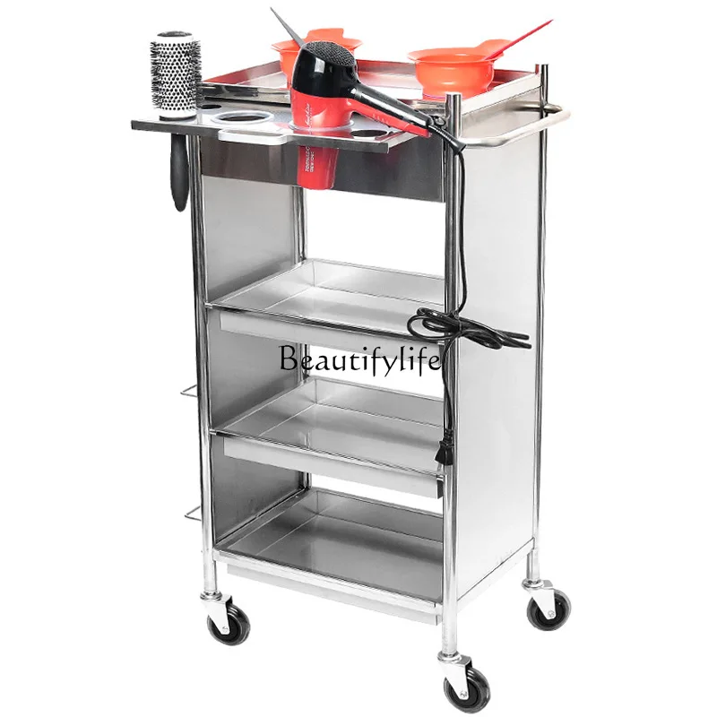 03.Stylish and simple stainless steel hair tool cart Barber shop Professional storage and storage cart