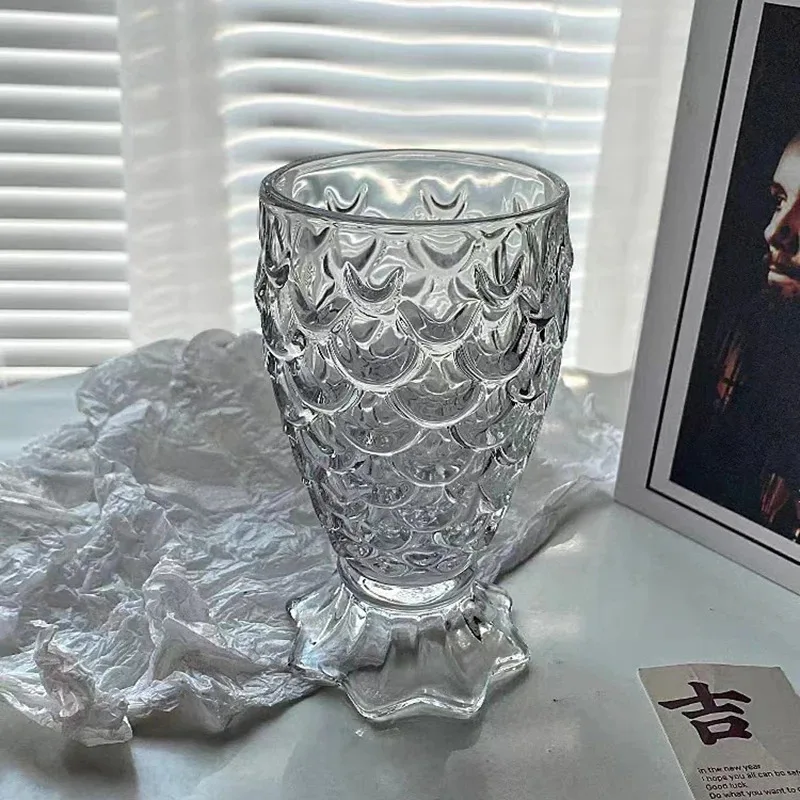 

TOPLIVING 2pcs Set 8.1oz 235ml Creative Mermaid Cups Transparent Cocktail Glass Carved Wine Glass Fish Scale Cup Red Wine Mugs F