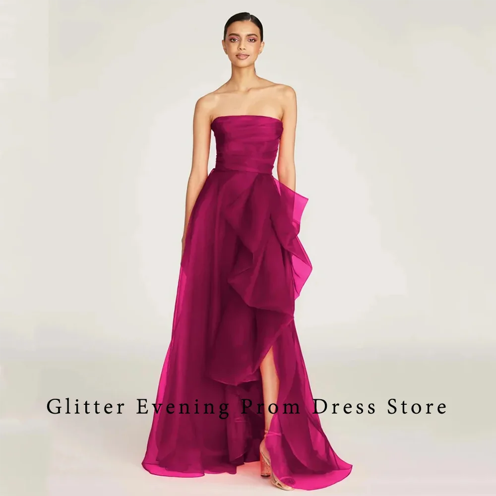 2024 Sexy Prom Dresses For Women A-Line Strapless Slide Split Backless Pleat Chiffon Custom Made Birthday Evening Party Grows