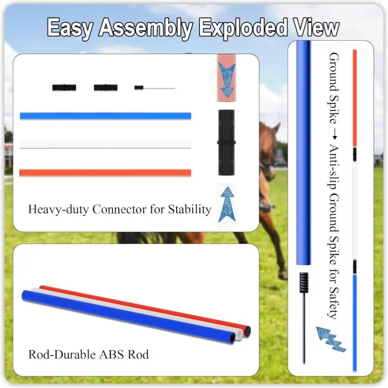 New 6 Pcs 6FT Pole Bending Poles for Horses Adjustable Equestrian Sports Training Equipment for Horses Agility Poles
