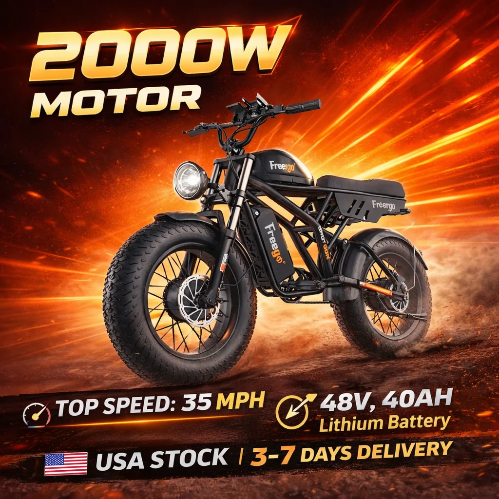 

Freego 2000W Electric Bike for Adults Dual Motor and Battery 48V 40AH Removable Battery Electric Motorcycle 20X4"Fat Tire E Bike