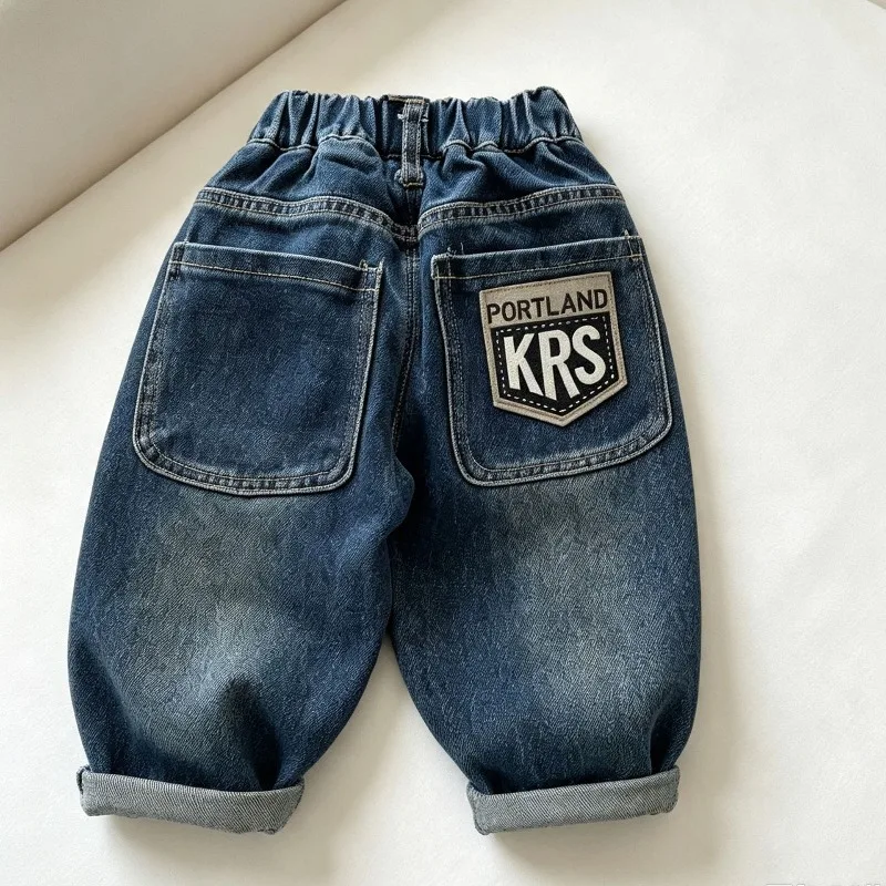 RAISE 2026 Autumn Children Boys Jeans Loose Elastic Waist Toddler Kids Boys Denim Pant Letter Pockets 2-8Yrs Babys Boys Trousers