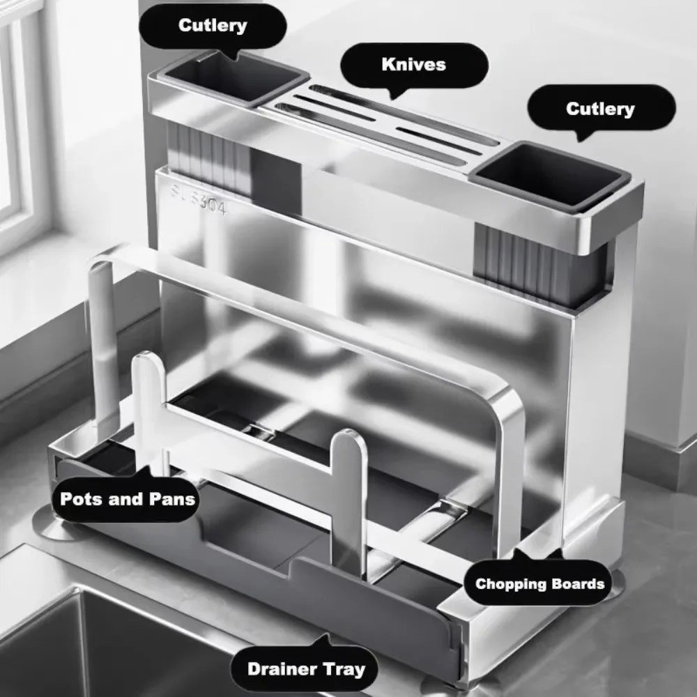 

Multi-functional Kitchen Storage Rack Countettop Type Wall-mounted Cutting Board Holder Stainless Steel Chopsticks Storage