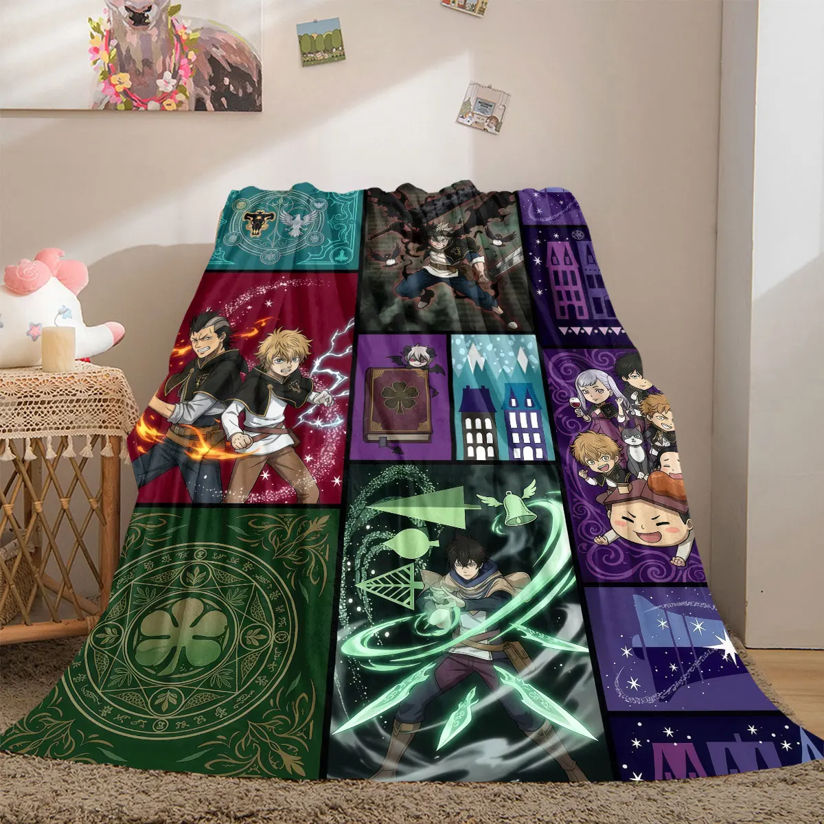 Black Clover First Class 2D Cartoon Flannel Blanket Cute Characters Design for Bed Sofa Chair Travel Picnic Throw_LIAN