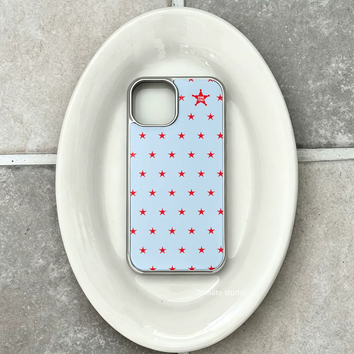 Milk Blue Vintage Pentagram Electroplated Drop Glue Phone Case For iPhone 18 17 16 15 14 13 12 11 Pro MAX Plus 17air Y2K Cover view 2