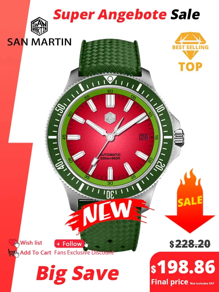 San Martin 40mm Dive Watch Original Design NH35 Automatic Mechanical Fashion Men Watch Sapphire Waterproof 200m Luminous SN0118