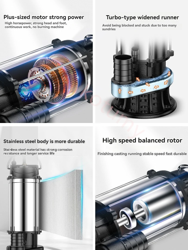 Imagem -03 - Auto-escorvante Bomba Submersível Bomba de Esgoto Agrícola Drenagem Irrigação Esgoto Subaquático Aço Inoxidável