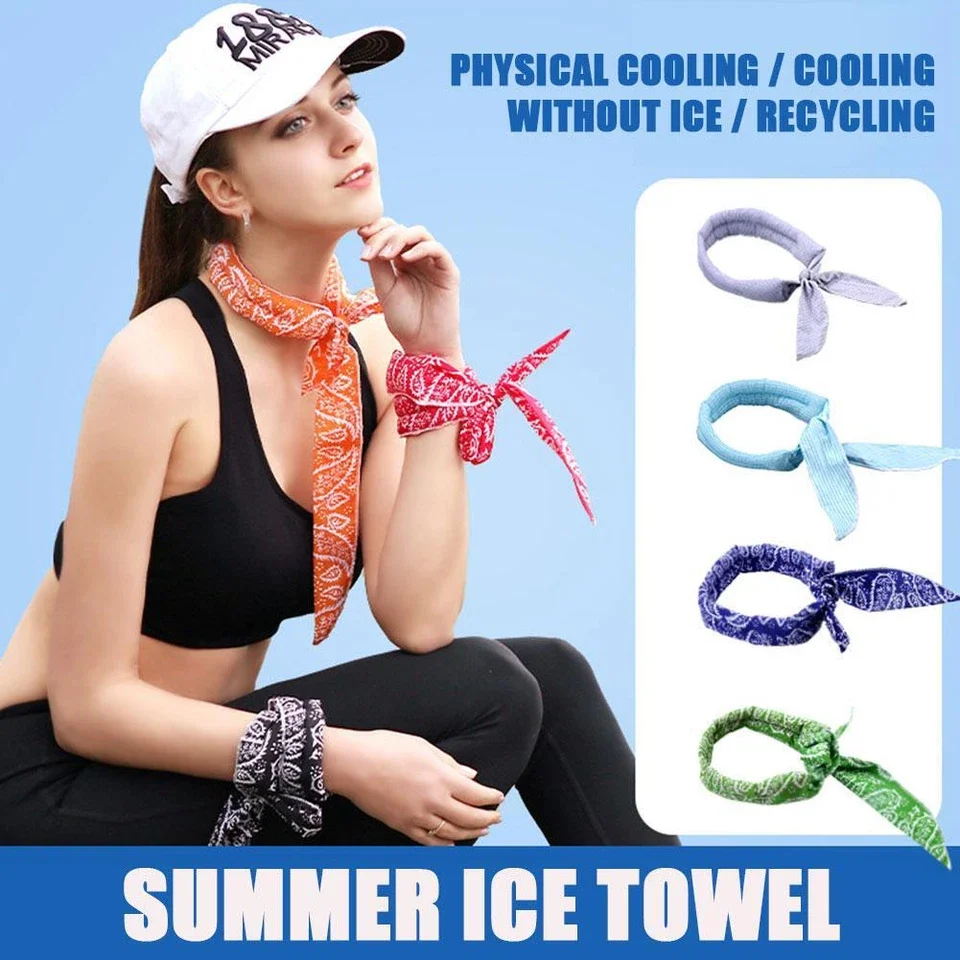 Summer Ice Cooling Scarf Neck Wrap Headband Cooling Bandana Scarf Outdoor Sports Headband Towel Wristband Sun Protection Scarf