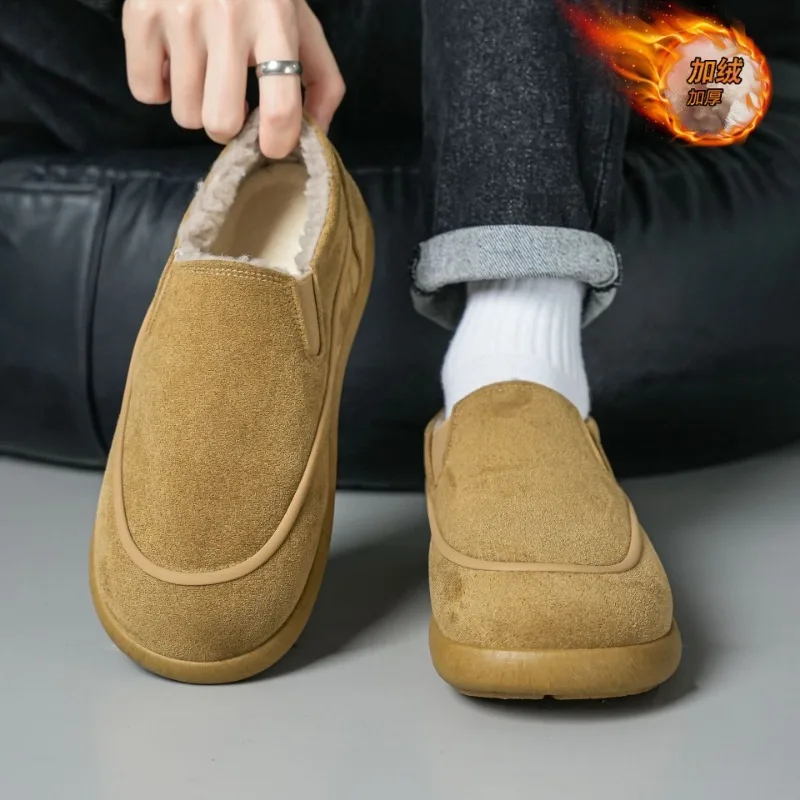 Men's Shoes 2025 Winter New Fleece Thickened Warm Cotton Shoes Mens Fashion Versatile Thick Bottom Slip-on Home Cotton Shoe Men