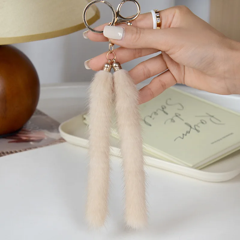 6pcs Keychain Bag Mink fur tail Long Pendants For Car Bag Charm
