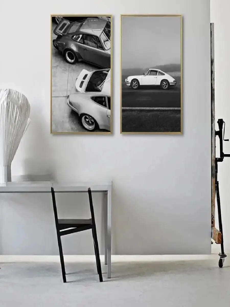 Luxury Black and White Porsche  Race Car Art Prints  Fashion Brand Canvas Painting for Living Room Decor Wall Poster for Home De