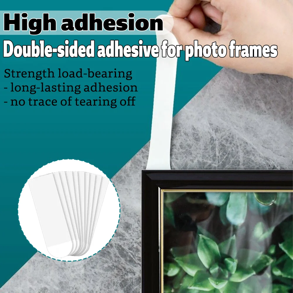 Non damaging hanging strips, strong hook and loop adhesive, very suitable for hanging photo frames and posters, home and office