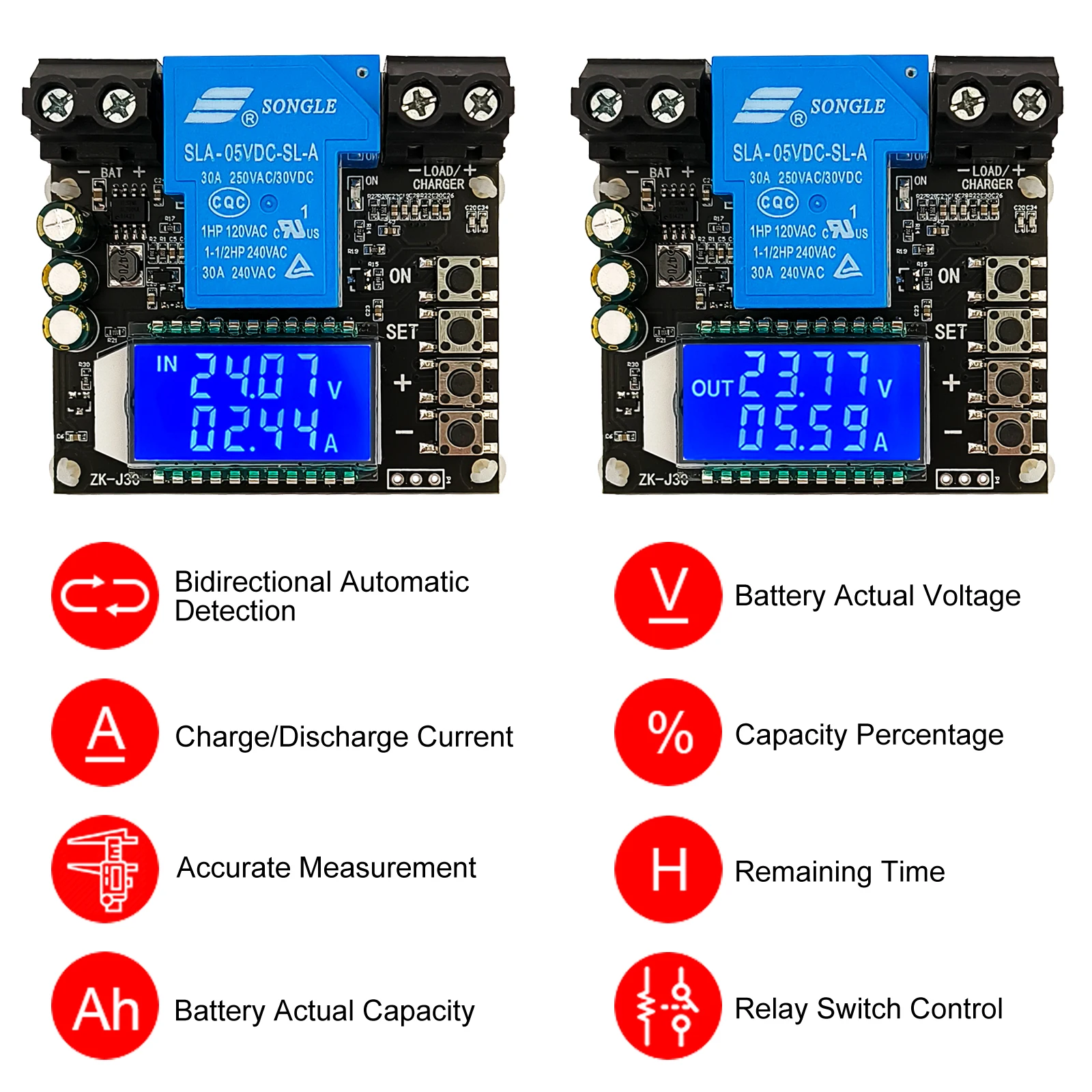 Battery Charge Discharge Controller Low Voltage Cut Off Switch Coulometer Battery Voltage Monitor Protection 30A 6V-60V LCD