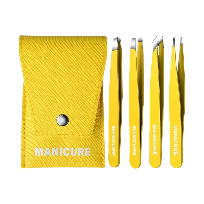 4pcs Stainless Steel Slanted Brow Clips High-Quality Eyebrow Tweezer for Fine Hairs Removal, Colorful Hair Beauty Makeup Tools