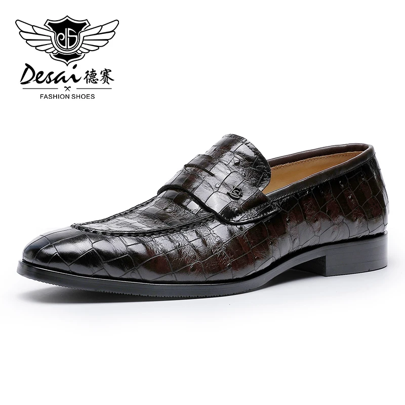 DESAI Male Loafers For Men Shoes Top Quality Easy Wear Genuine Leather Crocodile Fashion Casual Gray Green Color Leader 2021