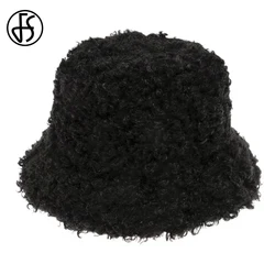 FS Black White Warm Plush Winter Bucket Hat For Men Women Lambswool Panama Caps Outdoor Windproof Fisherman Hats Bob Homme 2026