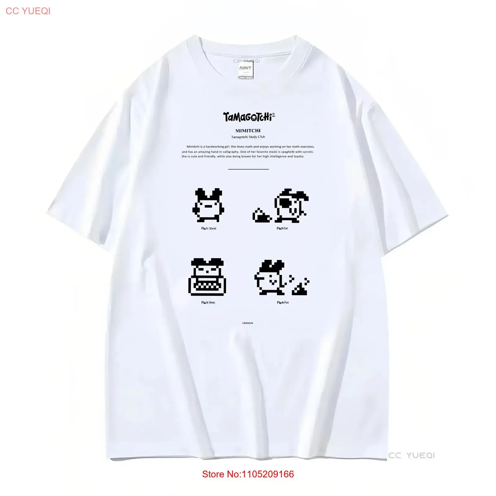 Tamagotchi Study Club Mimitchi camiseta blanca Japón limitada Cosplay vintage lavado gráfico diseñador ropa transpirable estirado