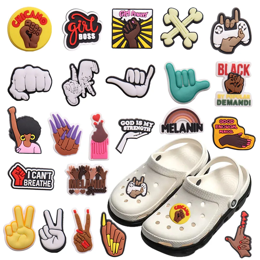 1-23Pcs Different Hand Gesture Girl Power PVC Shoe Buckle Accessories DIY Phone Case Decoration For Adult Charms