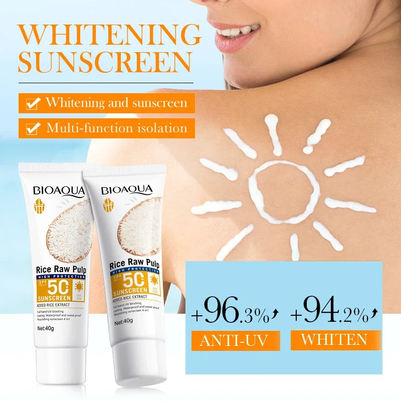 Protetor Solar BIOAQUA com Extrato de Arroz, SPF 50+, para Rosto, Corpo, Pescoço e Costas, Protetor Solar Iluminador, Creme Solar Facial, Cuidado Corporal