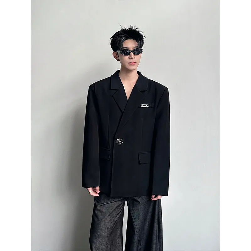 

Spring 2026 Men's Casual Metal Decorated Vesent Sle Suit Jaet Youthful Vitali Loose Fit Long Sve Single Button Clo...