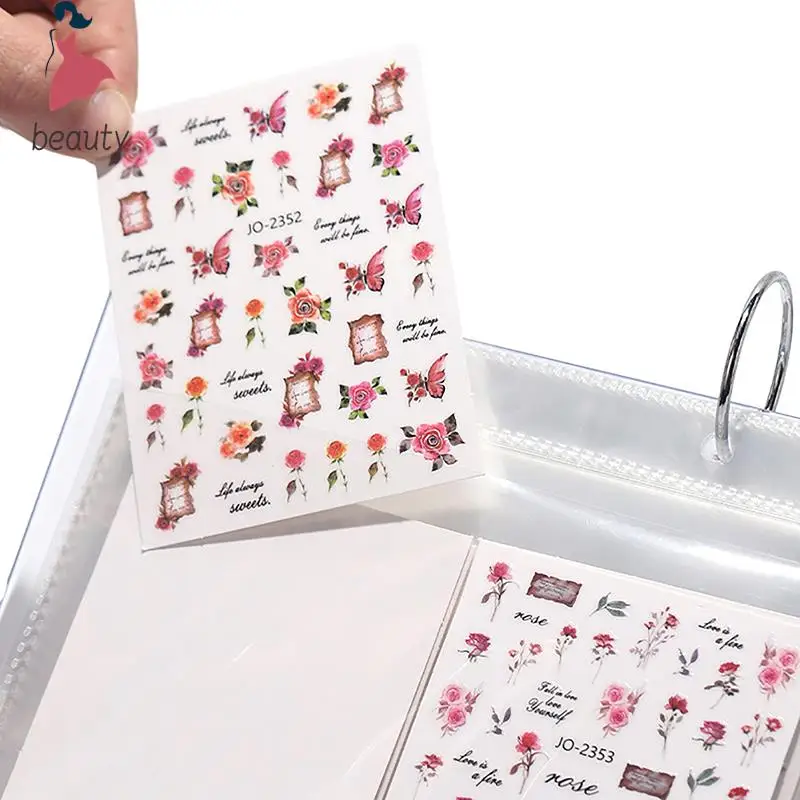 Plastic Nail Stickers Storage Book, Decalques Organizador, Display Holder, Ferramentas Manicure, Filme Transparente, Nail Art, 17 Páginas