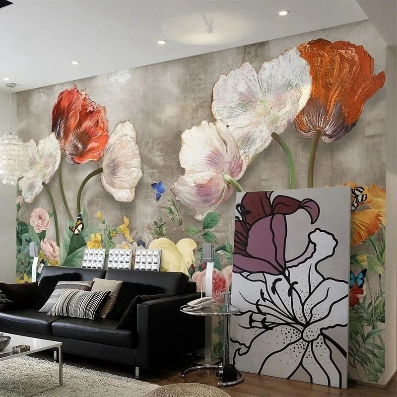 Custom Mural Wallpaper Hand-painted 3D Oil Painting Retro Living Room TV Sofa Background Wall Paper Papel De Parede Wallpaper 3D