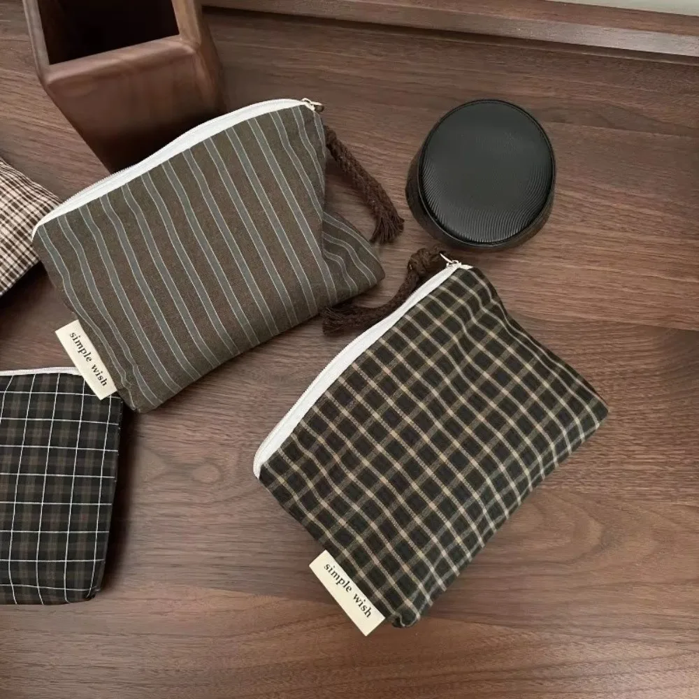 Fashion Vintage Plaid Pattern Coin Purse Korean Style Zipper Mini Zipper Pouch Cotton Storage Bag Cash Card Pouch