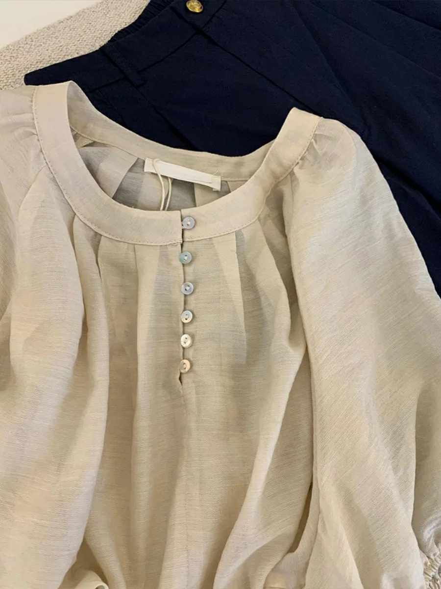 

Большой размер абрикосового цвета irt ort Sve Тонкий элитный льняной ленивый шик для похудения Летний топ для женщин Faion Commute Sle Lo...