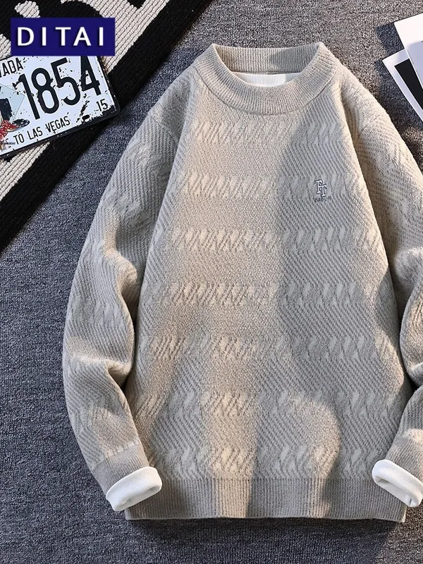 

Men's Knitted Sweater Autumn Winter Warm Thiened Letter Embroidery Casual Sle Inner Wear T-irt for Junior And High Scho...