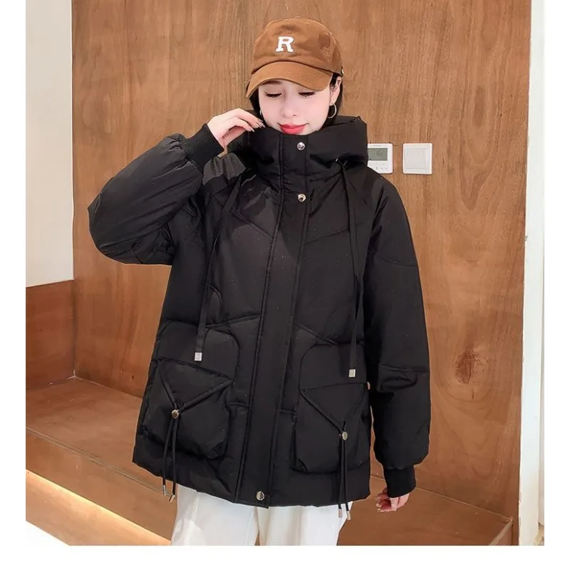 

New Winter Shiny Down Cotton Coat for Women Korean Version Mid-length Thickened Loose Cotton-padded Jacket for Women