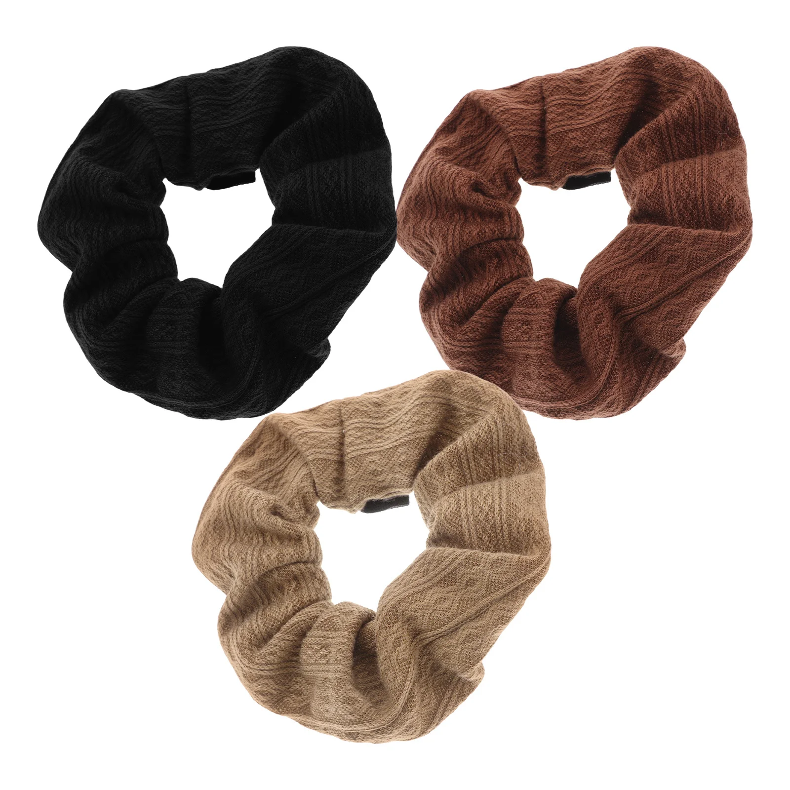 

3Pcs Hair Scrunchies Knit Fabric Elastic Bands Large Ponytail Holders Vintage Milk Coffee Color Cute Hair Ties for Women