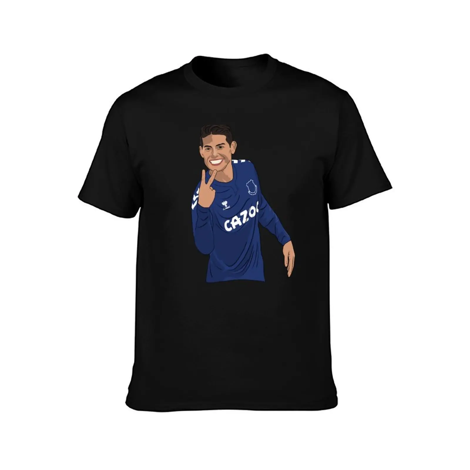 Everton James Rodriguez Goal Celebration 2 fingers up T-Shirt, Summer Casual Cotton Tee, Oversized Streetwear Tops, 100% Cotton