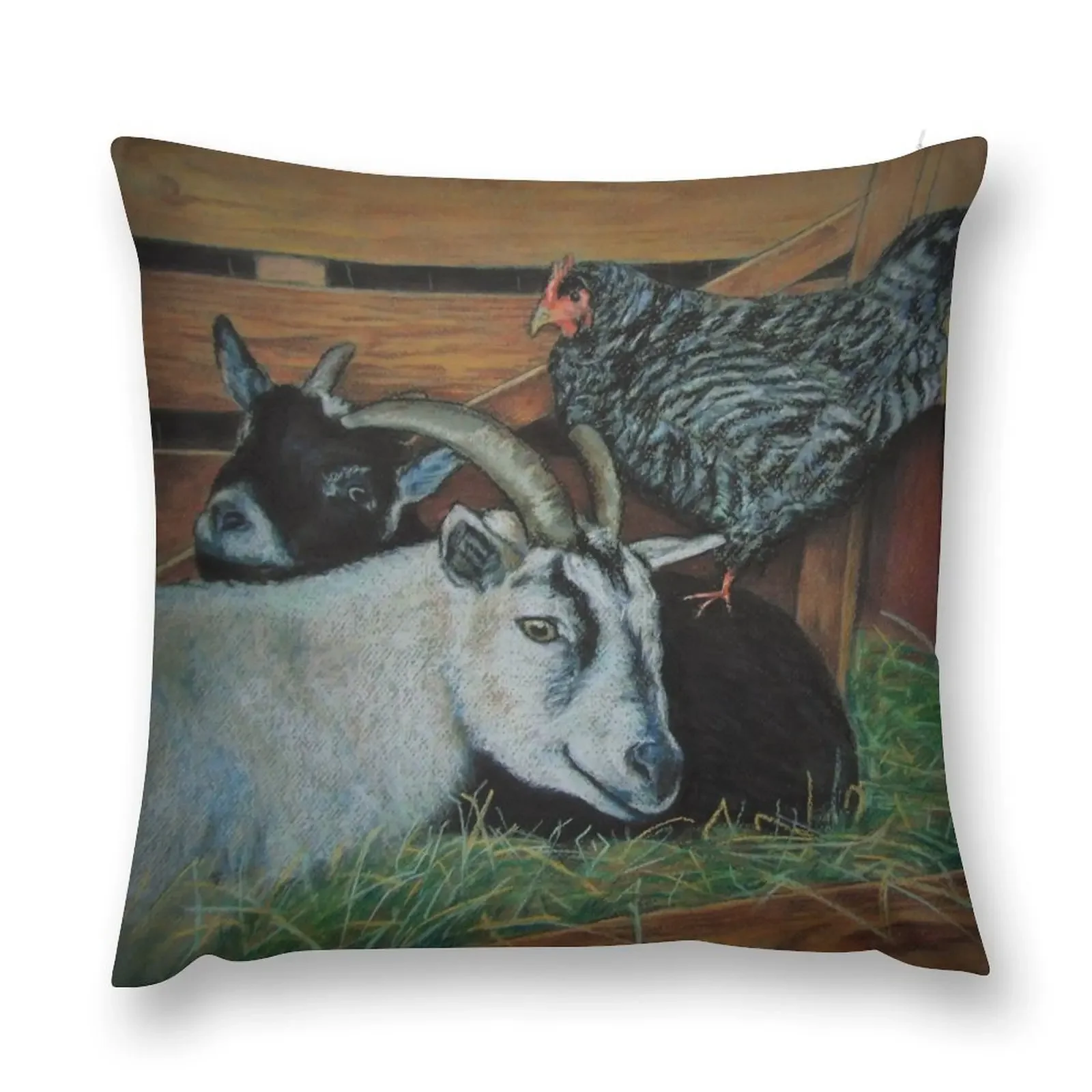 

2 goats with chicken Throw Pillow Custom Cushion Decorative Cushion pillow