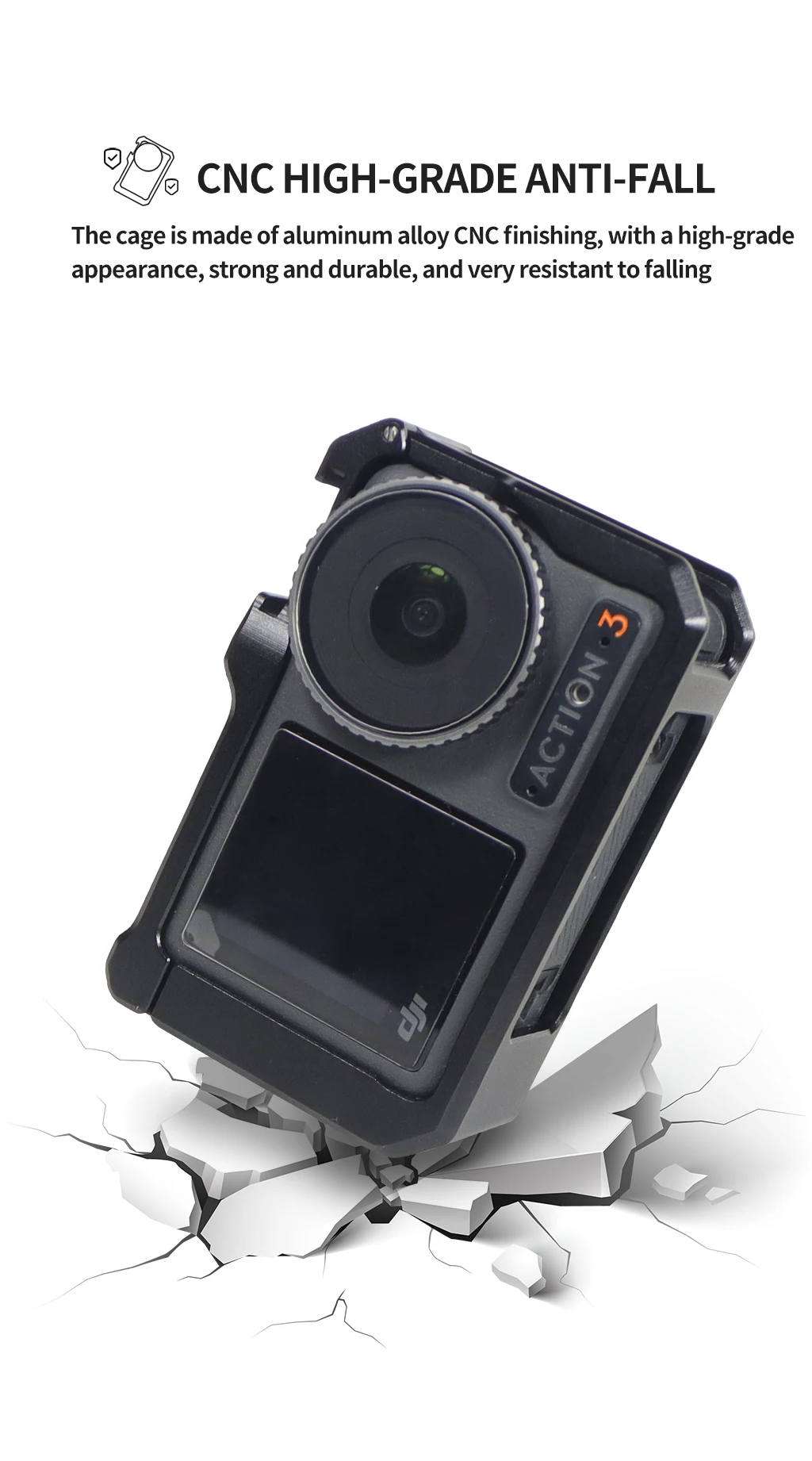 Vollformat-Kamerakäfig, Schutzgehäuse, Zubehör für DJI Osmo Action 4, für DJI Osmo Action 5 Pro, kalter Schuh für leichtes Stativ – Detail 7