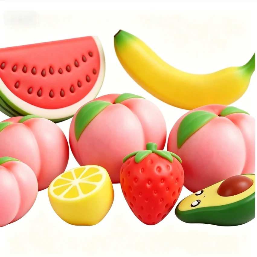 Jumbo Erdbeer-Bananen-Pfirsich-Stressball, Squishy Squeeze Slow Rising Antistress für Erwachsene, Anti-Angst-Fidget-Spielzeug