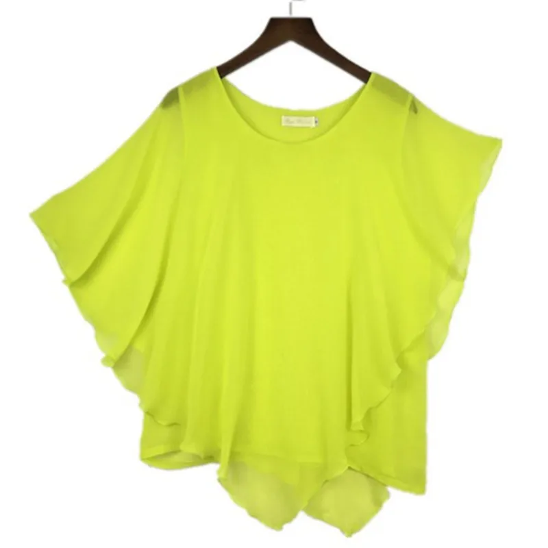 2024 New Fashion Casual Women Short Sleeve Blouse And Shirts Summer Loose Slim O Neck Batwing Sleeve Chiffon Shirts XL vintage