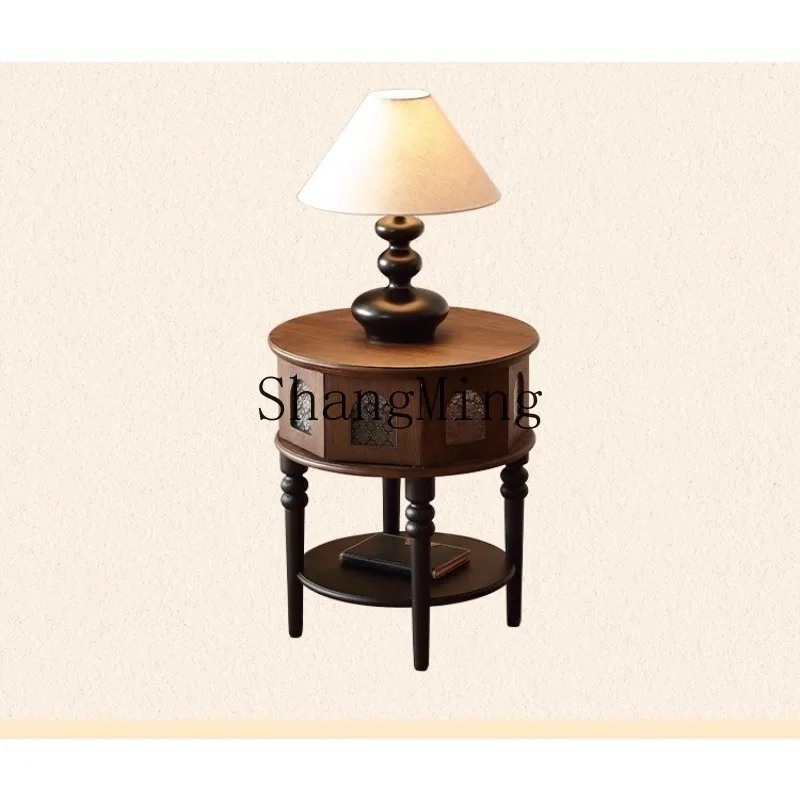 

ZHB mid-ancient style side few all solid wood corner few retro small table ash wood living room sofa side cabinet