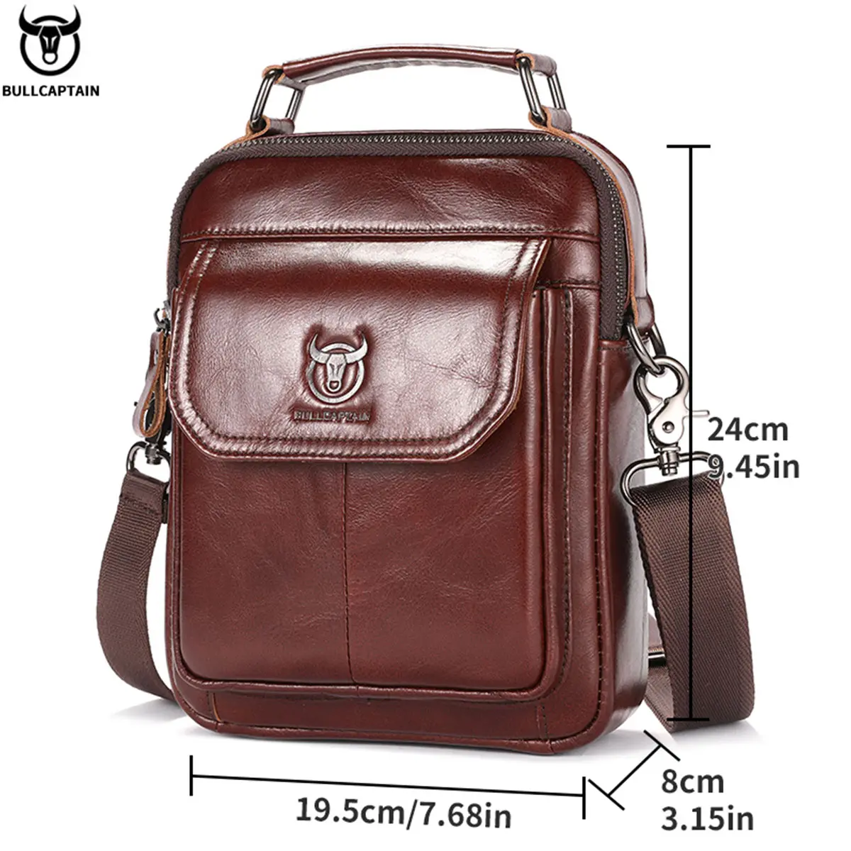 BULLCAPTAIN New Genuine Leather Men Vintage Handbags Flap Men\'s Shoulder Bag Casual Office Messenger Bags Fashion Crossbody