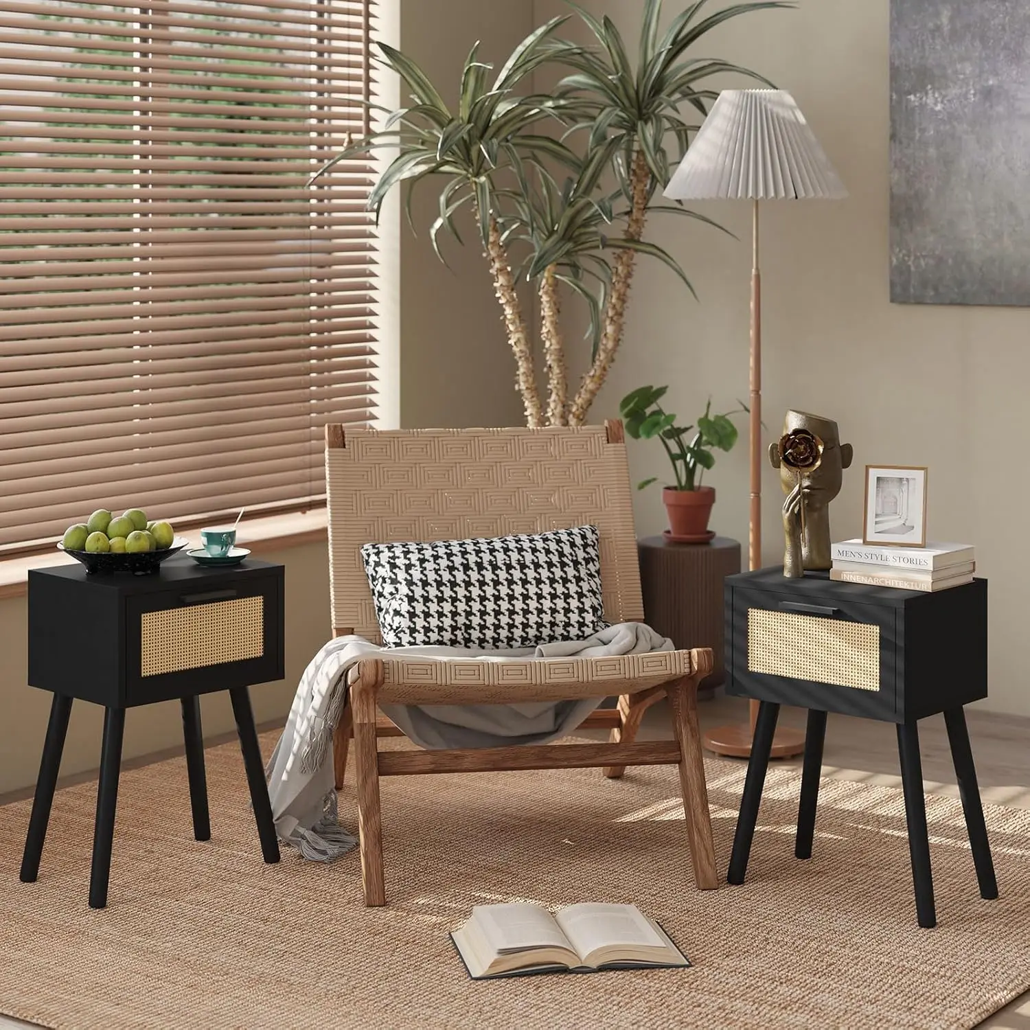 

Набор из 2 тумбочек Ymyny, прикроватный столик, небольшой прикроватный столик, ящик ручной работы из ротанга, ножки из массива дерева, современный боковой столик