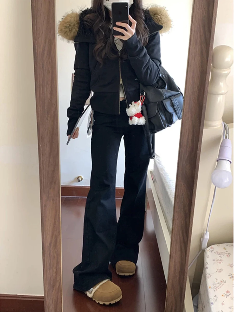 

Джинсы с высокой талией и расклешенными штанинами для женщин, весна-осень, большие размеры, эластичные, из хлопкового денима, прямые, для фигуры типа «груша»