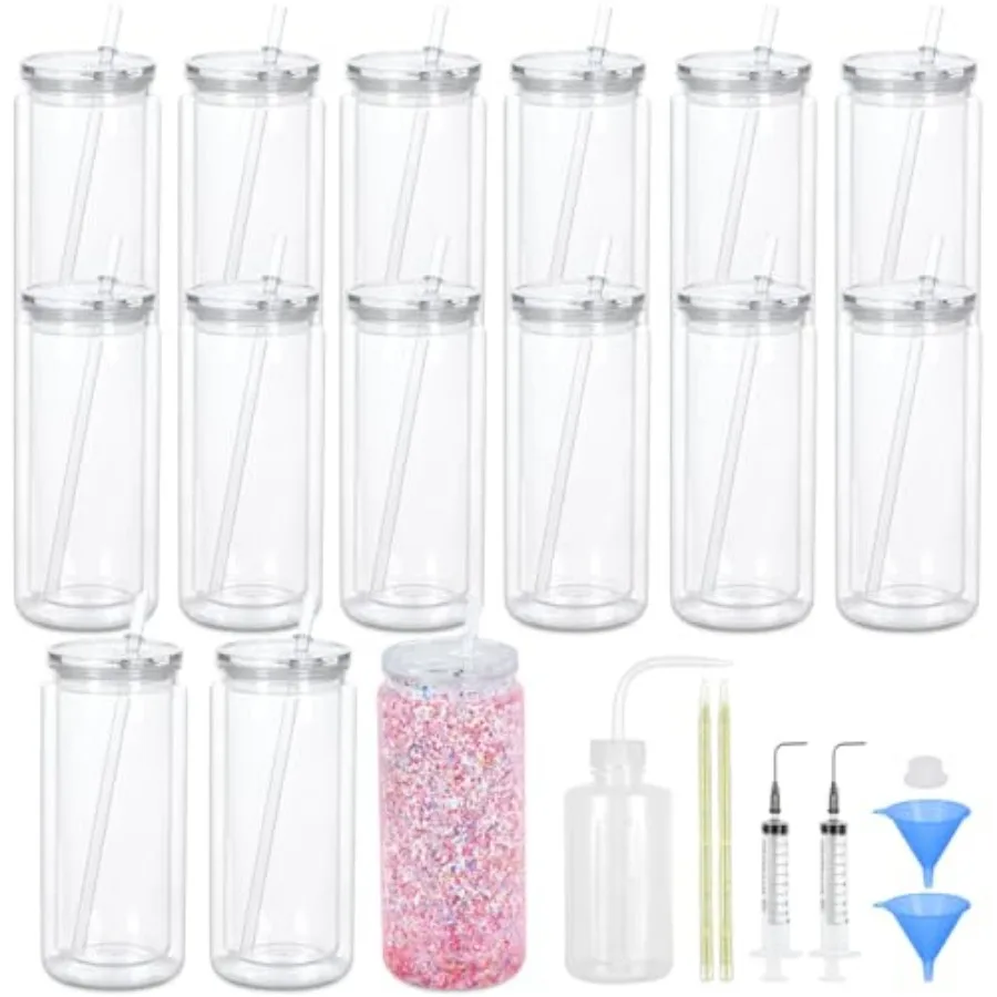 

15 Pack Acrylic Snow Globe Tumbler 20 Oz Pre Drilled Double Wall Snow Globe Supplies Kit Plastic Snowglobe Tumbler DIY Kit Incl