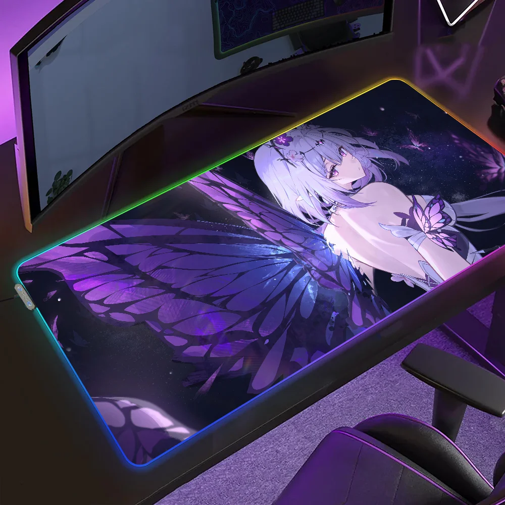 

Game Honkai Star Rail Castorice Mouse Pad Gaming MousePad LED Table Pads Micro USB Backlit Rubber RGB Desk Mats Desktop XXL