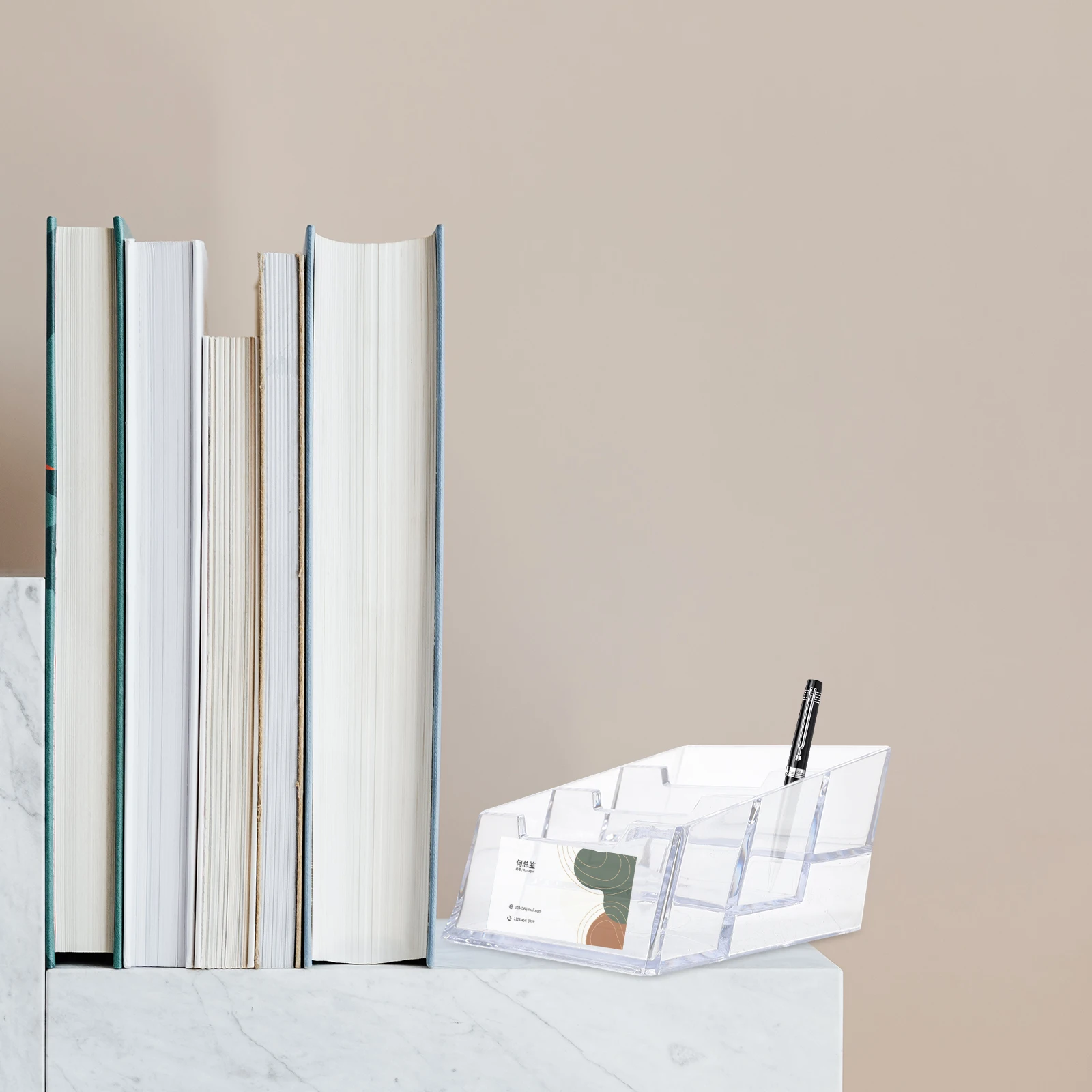 

2Pcs Business Cards Box High Grade Plastic Transparent Design Office Supplies Desk Holder Visiting Card Case