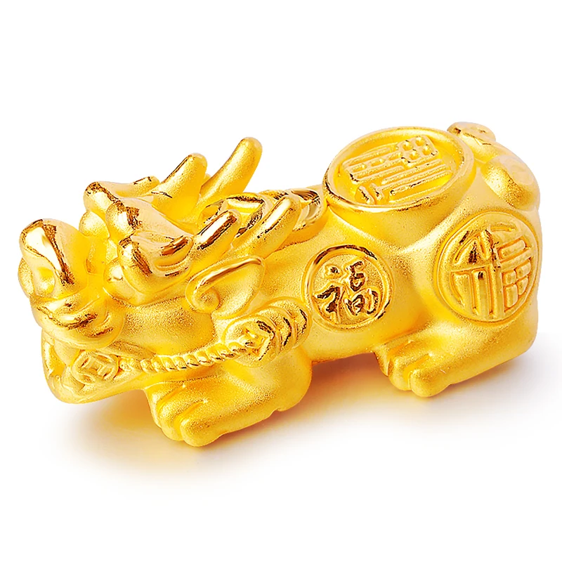 Pure 999 24K Yellow Gold Men Women 3D Fu Dragon Son Pixiu Pendant 2.7-3g