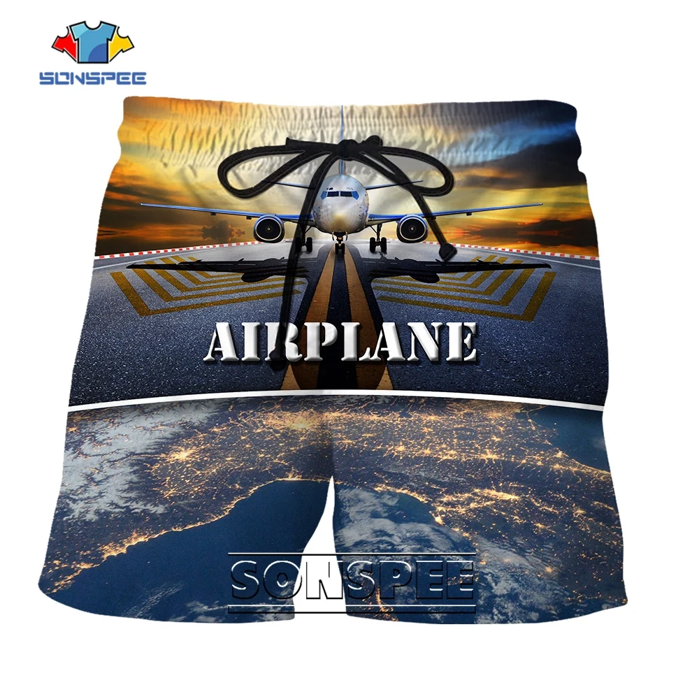 SONSPEE Novelty Blue Sky and Airplane Men's Women's Shorts 3D Print Summer Earth Sky Atmosphere Harajuku Plus Size Streetwear