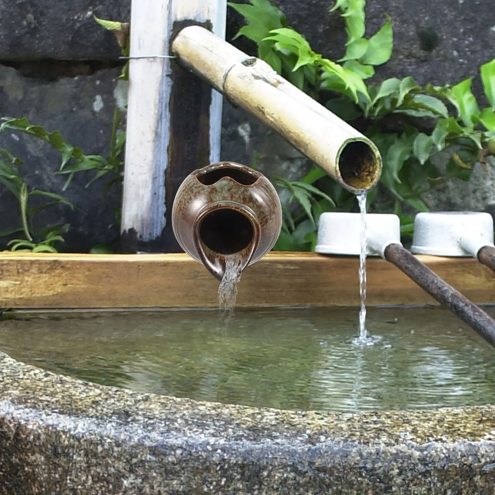 

Unique Ceramic Pond Spitter Fountain Small Size Garden Water Feature Fish Friendly Design with Built-in Filtration for Outdoor