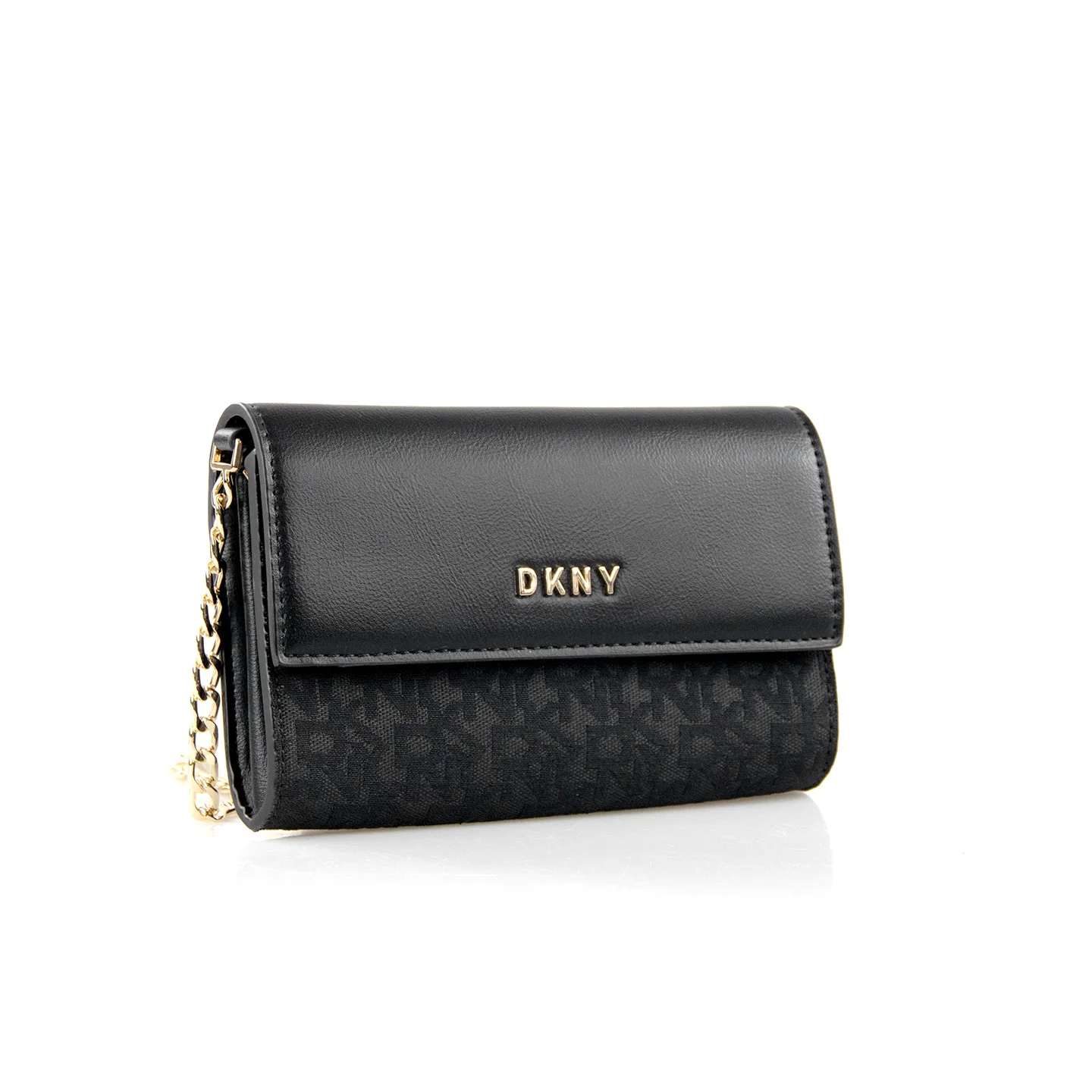 DKNY Womens Monogram Chain Purse Printed Pattern Gold Hardware Logo Flap Closure Card Holder Coin Pocket All Match Bag