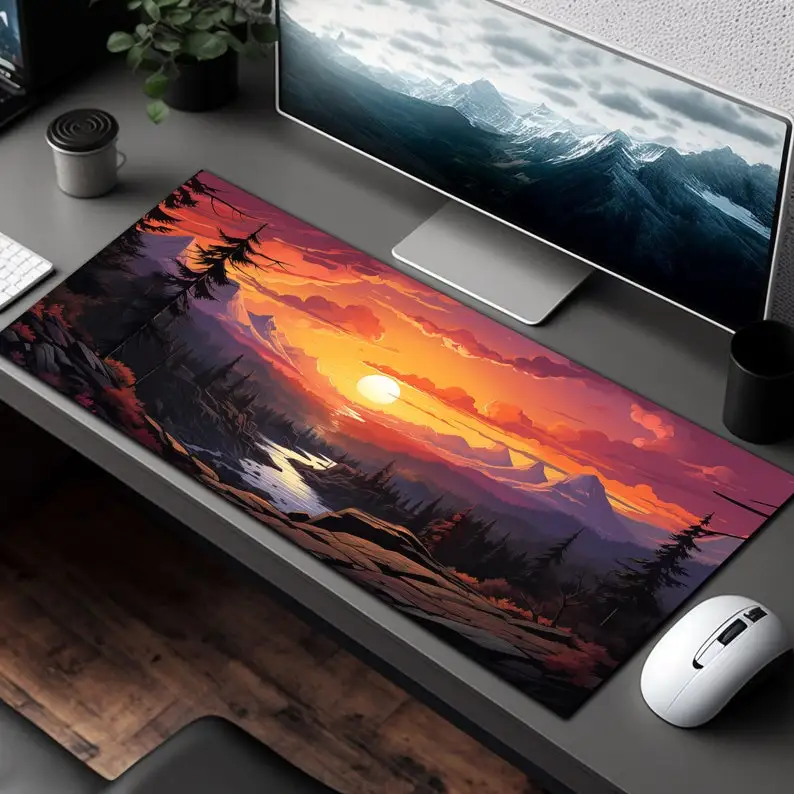 Sunset Aesthetic Desk Mat, Non-slip and Waterproof Mouse Pad,Office and Gaming Desk Decoration Mat,The Perfect Gift for Friends.