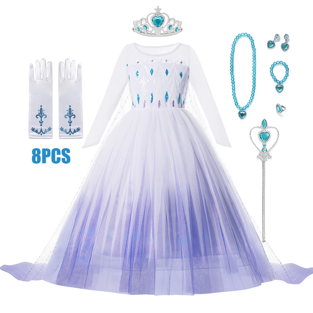 Elsa Dress for Kids Girl White Mesh Sequins Ball Gown Princess Dress Fancy Birthday Carnival Party Children Clothing 2-10Y Dress image 6